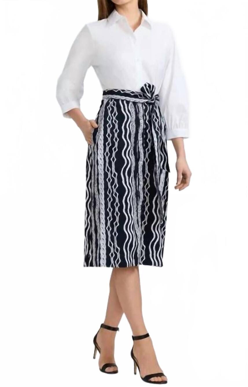 NEW FOXCROFT esther braided belts 3/4 sleeve dress in black/white